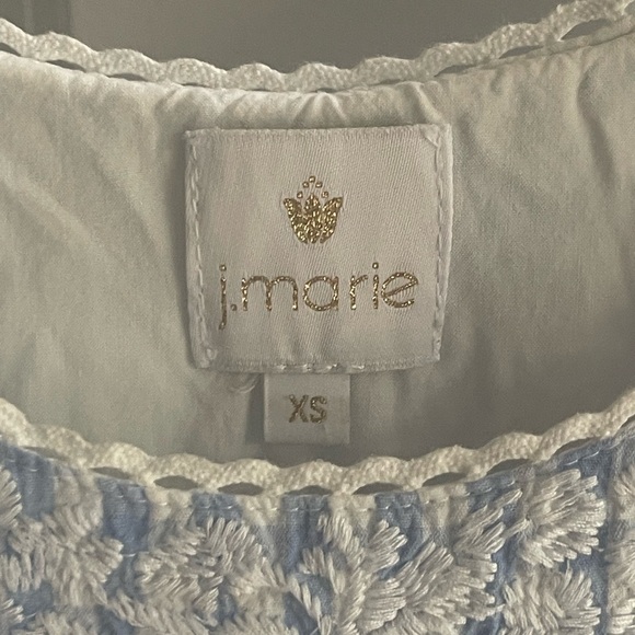 J. MARIE Women's Coco Midi Dress Blue White Gingham Lace Accent Prairie Tier XS - Picture 7 of 9